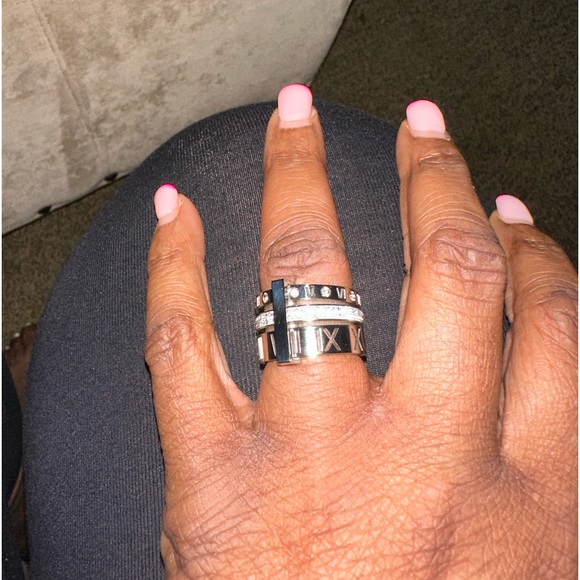 Silver Triple Roman Numerals Ring with Rhinestones - Picture 3 of 3